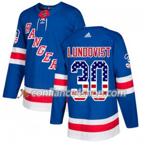 Adidas Maillot de Hockey New York Rangers Henrik Lundqvist 30 2017-2018 Bleu USA Flag Fashion Authentic - Homme